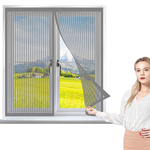 Fliegengitter Fenster 70 x 135 cm, Insektenschutz Magnetfenster Fliegenvorhang Moskitonetz, vollmagnetisch, schließt automatisch für Windows/Wohnzimmer Fenstern, Grau von GOUZOO