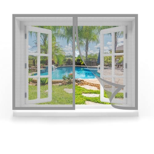 Fliegengitter Fenster 70 x 50 cm, Insektenschutz Moskitoschutz Fliegenvorhang, Automatisches Schließen für Windows/Wohnzimmer Fenstern, Grau von GOUZOO