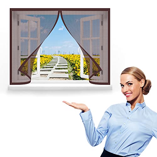 Fliegengitter Fenster 70 x 65 cm, Insektenschutz Magnetfenster Fliegenvorhang Moskitonetz, Einfache Installation für Alle Arten von Fenstern, Braun von GOUZOO