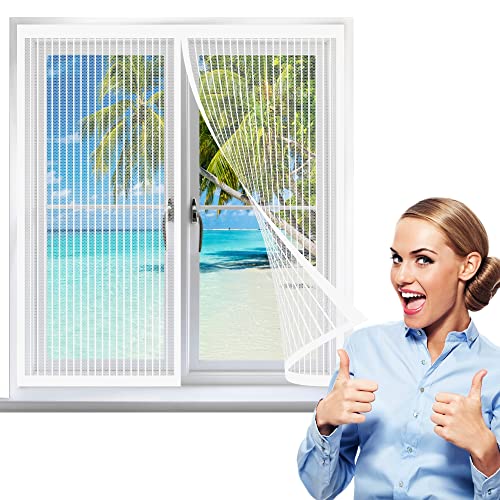 Fliegengitter Fenster 85 x 115 cm, Insektenschutz mit Starkem Klettband, Automatisches Schließen für Alle Fenster, Weiß von GOUZOO