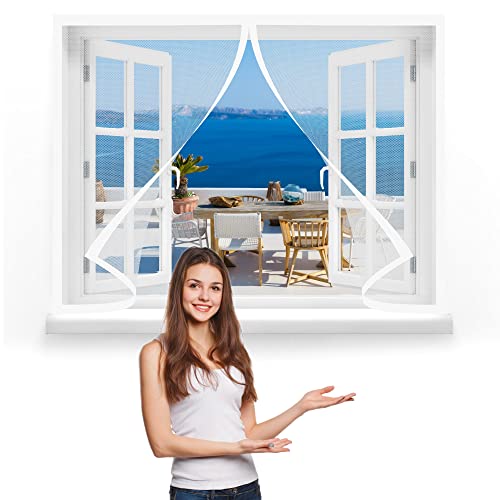 Fliegengitter Fenster 95 x 140 cm, Insektenschutz Selbstklebendes Fliegengitter für Fenster, Total Magnetisch, Automatik-Verschluss für Alle Arten von Fenstern, Weiß von GOUZOO