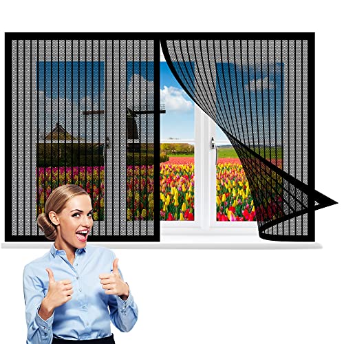 Fliegengitter Fenster Magnet 100 x 135 cm, Insektenschutz Mückennetz Fliegengitter Balkontür, Ohne Bohren für Windows/Wohnzimmer Fenstern, Schwarz von GOUZOO