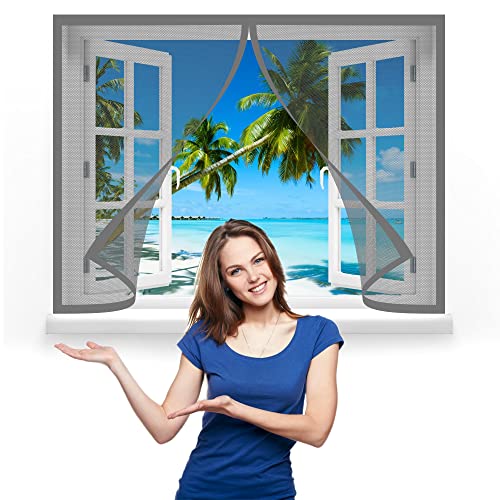 Fliegengitter Fenster Magnet 100 x 160 cm, Insektenschutz Selbstklebendes Fliegengitter für Fenster, Ohne Bohren für Windows/Wohnzimmer Fenstern, Grau von GOUZOO