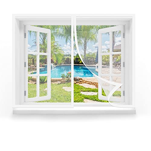 Fliegengitter Fenster Magnet 110 x 135 cm, Insektenschutz Polyester Atmungsaktiver Masche, Einfache Installation für Windows/Wohnzimmer Fenstern, Weiß von GOUZOO