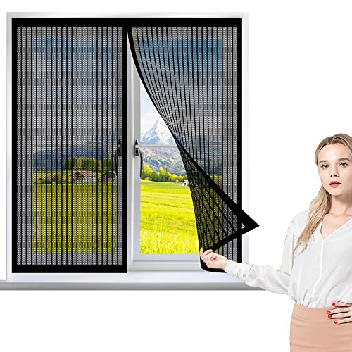 Fliegengitter Fenster Magnet 125 x 175 cm, Insektenschutz Polyester Atmungsaktiver Masche, Automatisches Schließen für Alle Fenster, Schwarz von GOUZOO