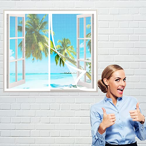 Fliegengitter Fenster Magnet 135 x 125 cm, Insektenschutz Selbstklebendes Fliegengitter für Fenster, vollmagnetisch, schließt automatisch für Windows/Wohnzimmer Fenstern, Weiß von GOUZOO