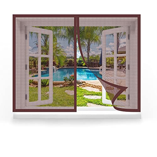 Fliegengitter Fenster Magnet 140 x 100 cm, Insektenschutz Fliegenvorhang Moskitonetz Fenster, Auto Schließen Magnetische Adsorption für Windows/Wohnzimmer Fenstern, Braun von GOUZOO