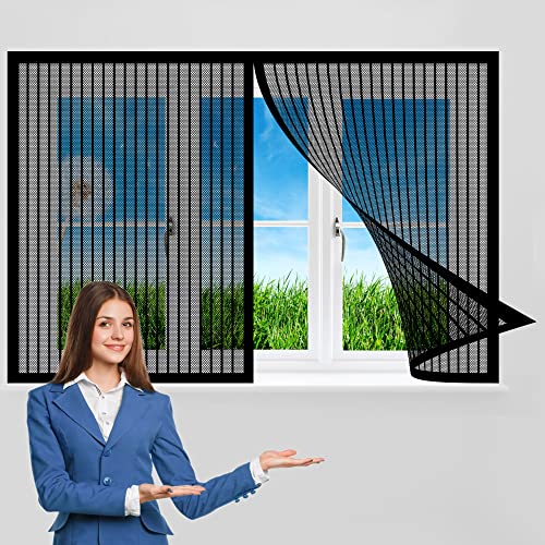 Fliegengitter Fenster Magnet 155 x 125 cm, Insektenschutz Feines undurchdringliches Gitter, Auto Schließen Faltbar für Alle Arten von Fenstern, Schwarz von GOUZOO