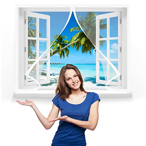 Fliegengitter Fenster Magnet 160 x 115 cm, Insektenschutz Polyester Atmungsaktiver Masche, vollmagnetisch, schließt automatisch für Windows/Wohnzimmer Fenstern, Weiß von GOUZOO
