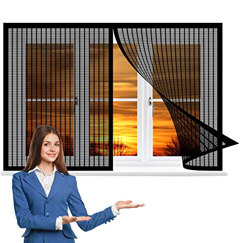 Fliegengitter Fenster Magnet 165 x 105 cm, Insektenschutz Fliegenvorhang Moskitonetz Fenster, Auto Schließen Magnetische Adsorption für Alle Arten von Fenstern, Schwarz von GOUZOO