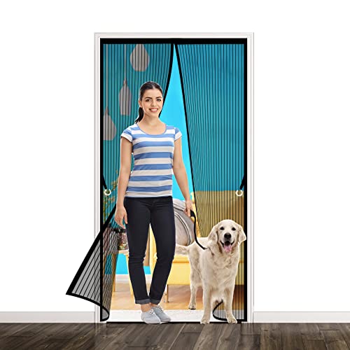 Fliegengitter Magnet Tür Insektenschutz 105 x 185 cm, Magnetvorhang zum Insektenschutz, Insektenschutz Balkontür, für Balkontür Wohnzimmer Schiebetür Terrassentür Ohne Bohren, Schwarz von GOUZOO