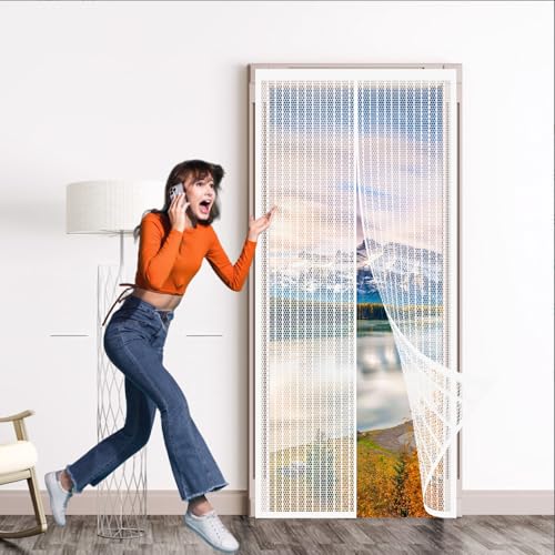 Fliegengitter Tür Magnet Insektenschutz 84 x 195 cm Moskitonetze für Türen Schützt vor Fliegen, Mücken & Insekten für Balkon- Und Terrassentüren, Weiß von GOUZOO