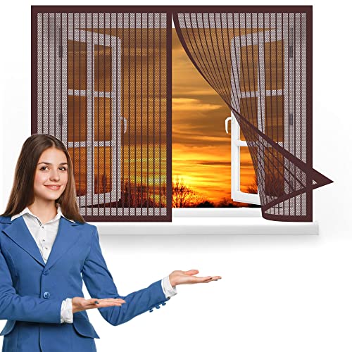 Fliegennetz Fenster Magnet 100 x 120 cm, Insektenschutz Fliegengitter Fenster Magnet Mückenschutz, Automatisches Schließen für Alle Fenster, Braun von GOUZOO