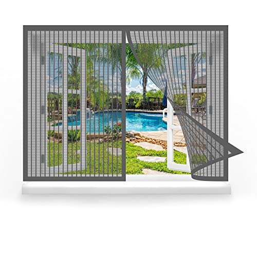 Fliegennetz Fenster Magnet 115 x 200 cm, Insektenschutz Moskitoschutz Fliegenvorhang, Magnetische Adsorption für Windows/Wohnzimmer Fenstern, Grau von GOUZOO