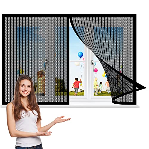 Fliegennetz Fenster Magnet 140 x 180 cm, Insektenschutz Moskitoschutz Fliegenvorhang, Klebmontage ohne Bohren für Alle Arten von Fenstern, Schwarz von GOUZOO