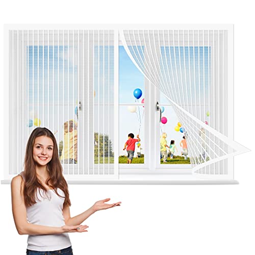 Fliegennetz Fenster Magnet 140 x 180 cm, Insektenschutz mit Starkem Klettband, vollmagnetisch, schließt automatisch für Alle Arten von Fenstern, Weiß von GOUZOO