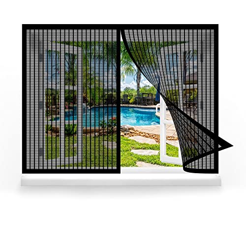 Fliegennetz Fenster Magnet 145 x 160 cm, Insektenschutz Klettband Fliegengitter Fenster mit Klettband, Magnetische Adsorption für Windows/Wohnzimmer Fenstern, Schwarz von GOUZOO