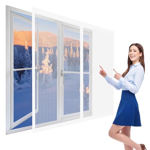 Fliegennetz Fenster Magnet 151 x 201 cm Insektenschutz Fensternetz Ohne Bohren mit Starkem Klettband für Alle Arten von Fenstern, Weiß von GOUZOO