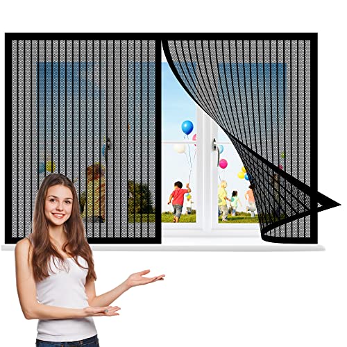 Fliegennetz Fenster Magnet 160 x 110 cm, Insektenschutz Feines undurchdringliches Gitter, Auto Schließen Magnetische Adsorption für Alle Fenster, Schwarz von GOUZOO