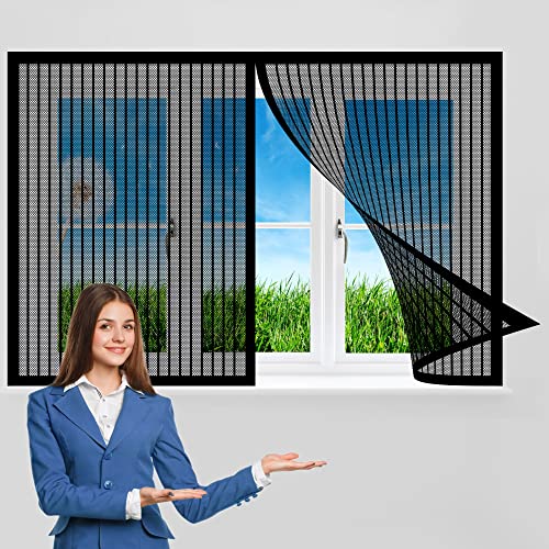 Fliegennetz Fenster Magnet 195 x 145 cm, Insektenschutz Magnetischer Fliegenvorhang, Einfache Installation für Windows/Wohnzimmer Fenstern, Schwarz von GOUZOO