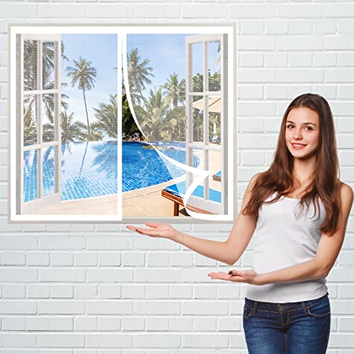 Fliegennetz Fenster Magnet 50 x 65 cm, Insektenschutz Fliegengitter Fenster Magnet Mückenschutz, Kinderleichte Montage für Windows/Wohnzimmer Fenstern, Weiß von GOUZOO