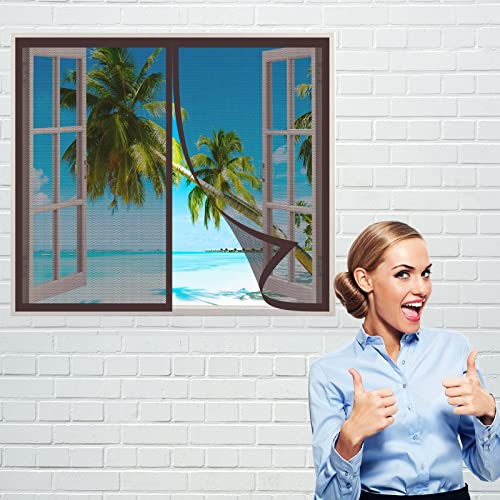 Fliegennetz Fenster Magnet 85 x 100 cm, Insektenschutz Klettband Fliegengitter Fenster mit Klettband, Automatisches Schließen für Windows/Wohnzimmer Fenstern, Braun von GOUZOO