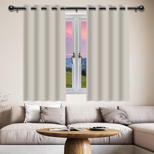 GOUZOO Verdunklungsvorhänge Gardinen 162 x 215 cm Isolierend Kälteschutz Sonnenschutz Thermovorhang Kälteschutz mit Ösen, Waschbar für Fenster Wohnzimmer, Beige von GOUZOO