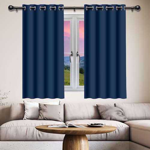 GOUZOO Verdunklungsvorhänge Gardinen 166 x 215 cm Isolierend Kälteschutz Sonnenschutz Thermovorhang Kälteschutz mit Ösen, Waschbar für Fenster Wohnzimmer, Dunkelblau von GOUZOO