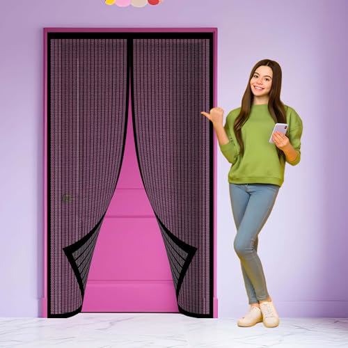 Magnet Fliegengitter Balkontür 67 x 183 cm Automatisches Schließen Magnet Insektenschutz Tür für Die Balkontür Terrassentür, Schwarz von GOUZOO