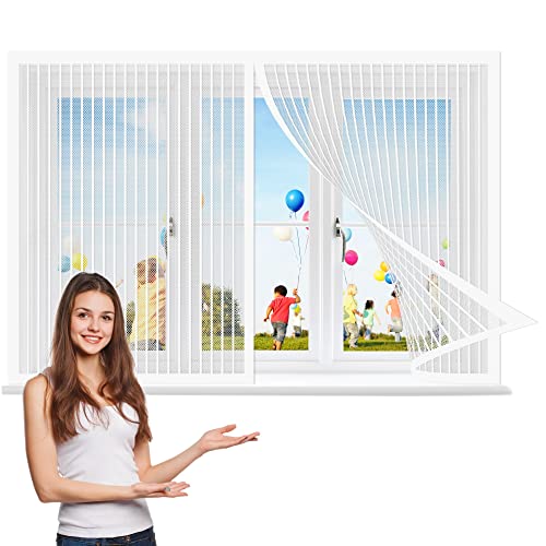 Magnet Fliegengitter Fenster 115 x 120 cm, Insektenschutz Fliegengitter Balkontür Moskitonetz Fliegennetz, Kinderleichte Montage für Alle Arten von Fenstern, Weiß von GOUZOO