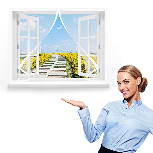 Magnet Fliegengitter Fenster 120 x 140 cm, Insektenschutz Polyester Atmungsaktiver Masche, Einfache Installation für Alle Fenster, Weiß von GOUZOO