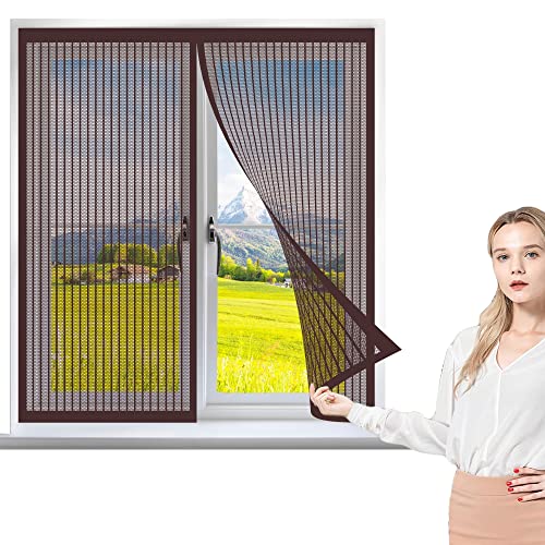 Magnet Fliegengitter Fenster 120 x 145 cm, Insektenschutz Moskitoschutz Fliegenvorhang, Total Magnetisch, Automatik-Verschluss für Alle Arten von Fenstern, Braun von GOUZOO