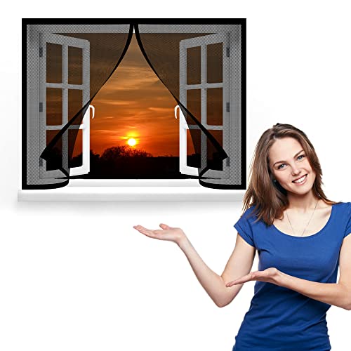 Magnet Fliegengitter Fenster 95 x 140 cm, Insektenschutz Klettband Fliegengitter Fenster mit Klettband, Automatisches Schließen für Alle Arten von Fenstern, Schwarz von GOUZOO