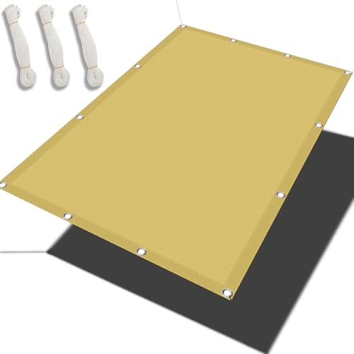 Sichtschutz mit Ösen 0.8 x 1.5 m 99% Schattentuch mit Ösen Wasserdicht Garten Segel Rechteckige Markise Vielen Größen mit Spannseilen für Terrasse Camping, Sandgelb von GOUZOO