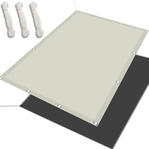 Sichtschutz mit Ösen 0.8 x 1.8 m 99% Schattentuch mit Ösen Wasserdicht Garten Segel Rechteckige Markise Vielen Größen mit Spannseilen für Terrasse Camping, cremefarben von GOUZOO