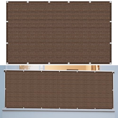 Sonnenschutz Sonnensegel 360 x 550 cm Rechteckig Atmungsaktiv Sonnenschutz Windschutz Balkon Schattenspender mit Ösen Seil HDPE UV Schutz Ohne Bohren für Garten Camping, braun von GOUZOO