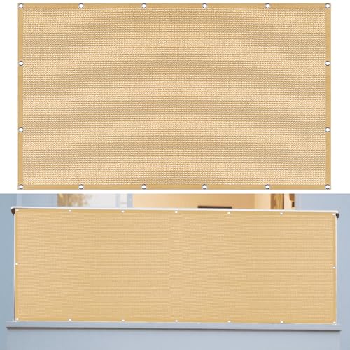 Sonnenschutz Sonnensegel 660 x 670 cm Rechteckig Atmungsaktiv Sonnenschutz Windschutz Balkon Schattenspender mit Ösen Seil HDPE UV Schutz Ohne Bohren für Garten Camping, Sandgelb von GOUZOO