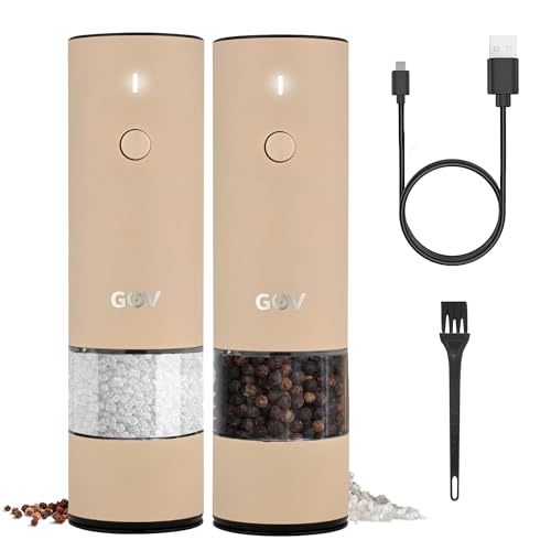 GOV Elektrische Pfeffer- und Salzmühle Set - 45 ml Beige Edition - USB-C Wiederaufladbar - 6 einstellbare Mahlgrößen - Stilvolles Beige Edelstahldesign mit LED-Lampe GOV Elektrische Pfeffer- und Salzmühle Set - 45 ml Beige Edition - USB-C Wiederaufladbar - 6 einstellbare Mahlgrößen - Stilvolles Beige Edelstahldesign mit LED-Lampe von GOV