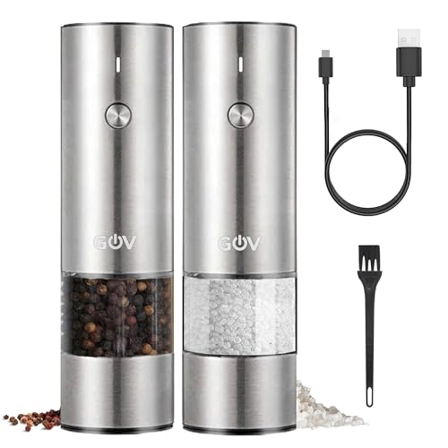 GOV Elektrische Pfeffer- und Salzmühle Set - 45 ml Edelstahl Edition - USB-C Wiederaufladbar - 6 einstellbare Mahlgrößen - Stilvolles Edelstahldesign mit LED-Lampe GOV Elektrische Pfeffer- und Salzmühle Set - 45 ml Edelstahl Edition - USB-C Wiederaufladbar - 6 einstellbare Mahlgrößen - Stilvolles Edelstahldesign mit LED-Lampe von GOV