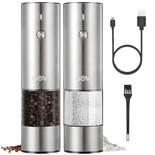 GOV Elektrische Pfeffer- und Salzmühle Set - 75 ml Edelstahl Edition - USB-C Wiederaufladbar - 6 einstellbare Mahlgrößen - Stilvolles Edelstahldesign mit LED-Lampe GOV Elektrische Pfeffer- und Salzmühle Set - 75 ml Edelstahl Edition - USB-C Wiederaufladbar - 6 einstellbare Mahlgrößen - Stilvolles Edelstahldesign mit LED-Lampe von GOV