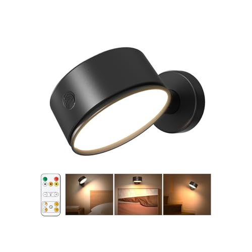 LED Wandleuchte Innen Akku ohne Bohren, Wandleuchte ohne Stromanschluss 5000mAh, Wandlampe Akku Schlafzimmer, Leselampe, 360° Drehbare, 3 Farben, Dimmbar, Touch, Fernbedienung, Kabellose Wandleuchten LED Wandleuchte Innen Akku ohne Bohren, Wandleuchte ohne Stromanschluss 5000mAh, Wandlampe Akku Schlafzimmer, Leselampe, 360° Drehbare, 3 Farben, Dimmbar, Touch, Fernbedienung, Kabellose Wandleuchten von GOVSSING