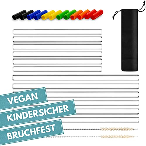 Gowa Origin® Austria Glas Strohhalme 12 Stk. bruchfest [100% plastikfrei & VEGAN!] #EINFÜHRUNG + Zubehör für Kinderschutz, mehrfach geprüft & zertifiziert - Glasstrohhalme spülmaschinenfest von GOWA ORIGIN