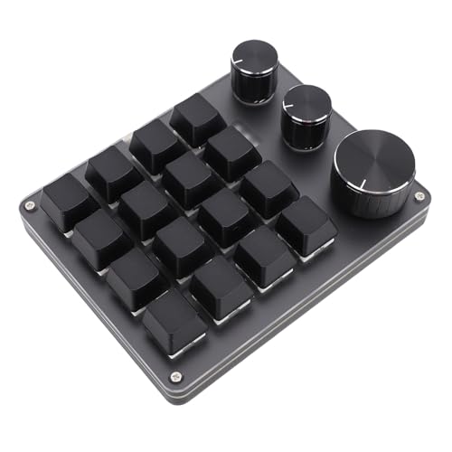 GOWENIC 16 Kabel Verdrahtete Mechanische Gaming -Tastatur, LED -programmierbare Benutzerdefinierte OSU -Tastatur mit 3 Drehsteuerblatt Kleiner Typ C 3 Schichten Makropolster Zum Kopieren (Black) von GOWENIC