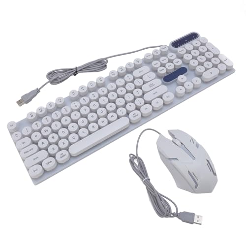 GOWENIC Keycaps Round -Tastatur und Maus, Retro Punk 1600DPI Ergonomische Design -Tastatur und Kabelmaus für Computer (D500 White Punk Set) von GOWENIC