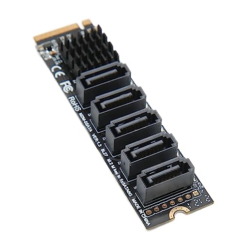 GOWENIC M.2-zu-SATA3.0-Adapterkarte, PCIE3.0 X2 16 Gbit/s, Downstream 5 X SATA3.0 6 Gbit/s, JMB585-Chip, Hochgeschwindigkeitsübertragung, Stabiler Betrieb, Unterstützt für OS X von GOWENIC