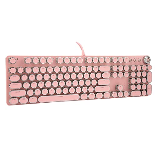 GOWENIC Mechanische Gaming-Tastatur 104 Tasten volle Größe Retro Punk Schreibmaschine Stil für PC Laptop Desktop Computer, stilvolle rosa mechanische Tastatur (runde Tastenkappen) (902-7 rosa Punk) von GOWENIC