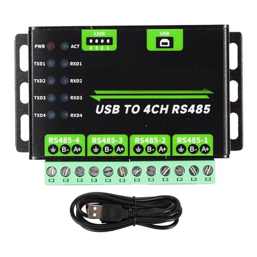 GOWENIC USB zu 4CH RS485 Konverter, Aluminiumlegierung USB zu 4CH RS485 Konverter mit Integriertem TVS, Rücksetzbare Sicherung, 120R Widerstände, für OS X Laptop, Win 11, 10, 8.1, 8, 7 von GOWENIC