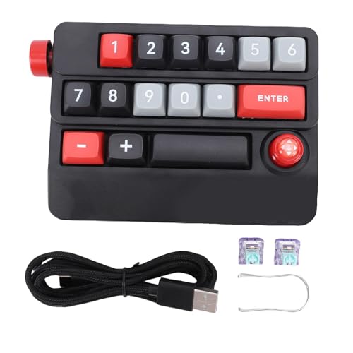 GOWENIC Wired Number Pad, USB C 17 -Tasten Makro -Pad Vollständig Programmierbar mit Einer Handtastatur mit Heißer Swappbar -N -Taste -Rollover -Joystick -Steuerelemperatur für PC (Schwarzer von GOWENIC