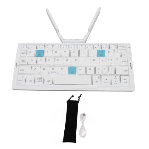 Kompakte Klapptastatur, Tragbare BT-Tastatur, Wiederaufladbare Klapptastatur für Android-Tablet-Telefon-Laptop (Silberweiß) von GOWENIC