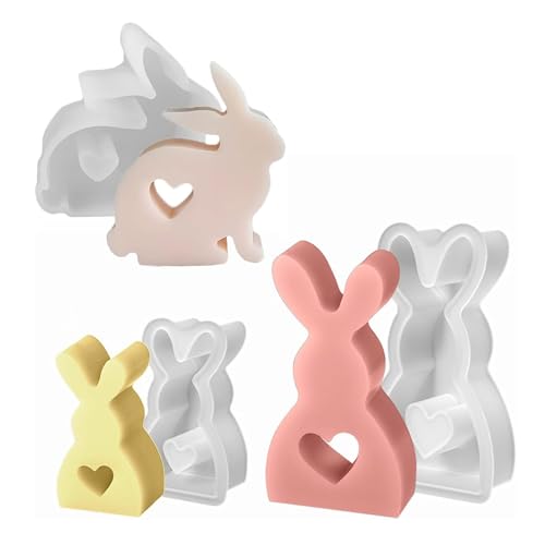 3 Stück Ostern Kaninchen Silikonformen Gießformen,3D Kaninchen Gießform Ostern, DIY Hasenform für Ostern,Osterhase Giessform Silikonm for Fondant, Gips, Sojawachs Kerzen, Seife, Handwerk (D) von GOXAEEE